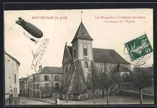 AK Montesson /S.-et-O., Le Dirigeable Clement-Bayard au-dessus de l`Église