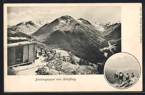 AK Schafberg, Blick auf die Berninagruppe, Maultierpost, Postbeförderung