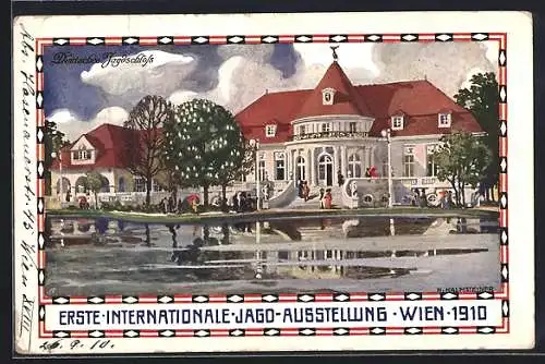 Künstler-AK H. Kalmsteiner: Wien, Int. Jagdausstellung 1910, Deutsches Jagdschloss