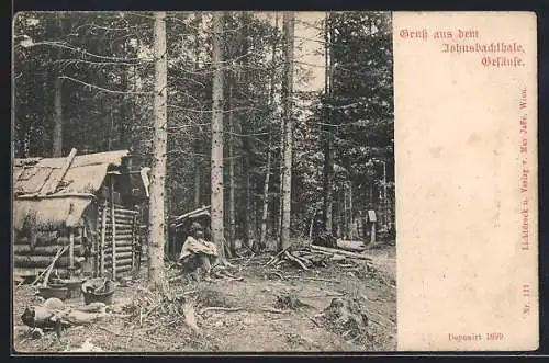 AK Johnsbachthal /Gesäuse, Köhler an einer Hütte im Wald