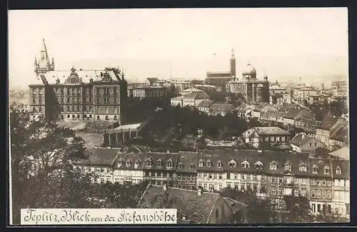AK Teplitz, Ortsansicht mit Synagoge
