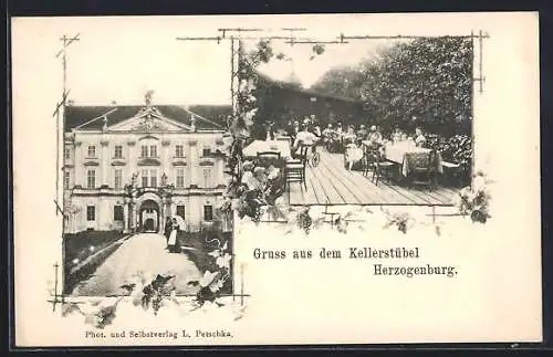 AK Herzogenburg, Innen- und Aussenansicht vom Gasthaus Kellerstübel