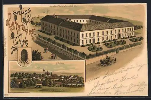 Lithographie Katsdorf, Arbeiter-Reconvalescentenheim, Ortsansicht