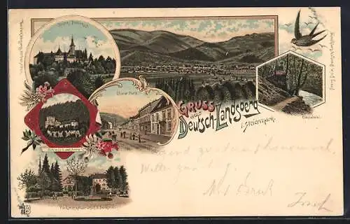 Lithographie Deutschlandsberg, Totalansicht, Schloss Hollenegg, Oberer Platz