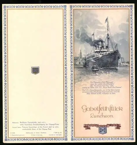 Menükarte 1937, Dampfer Reliance, Menü für den 07. September 1937, Kaltes Buffet & Gabelfrühstück, Grafik Hans Bohrdt