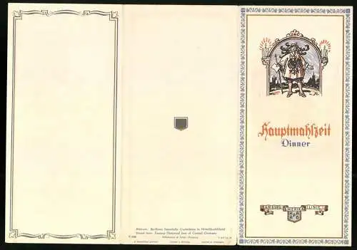 Menükarte 1937, Dampfer Reliance, Menü Hauptmahlzeit vom 13. Sep. 1937, Grafik nach H. Stockmann