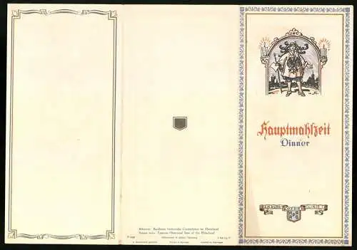 Menükarte 1937, Dampfer Reliance, Menü für den 02. September 1937, Grafik nach H. Stockmann
