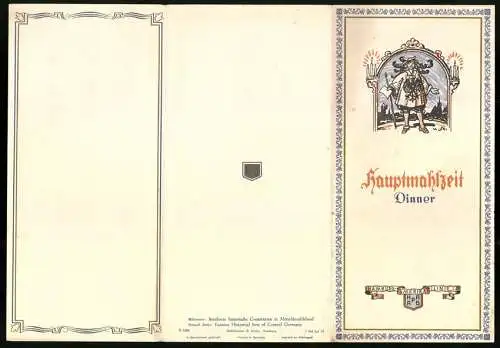 Menükarte 1937, Dampfer Reliance, Menü für den 09. Sept. 1937, Grafik nach H. Stockmann