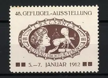 Reklamemarke Dresden, 48. Geflügel-Ausstellung, Taube und Kind, 1912