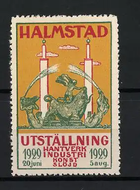 Reklamemarke Halmstad, Utställning 1929, Skulptur mit Fontäne