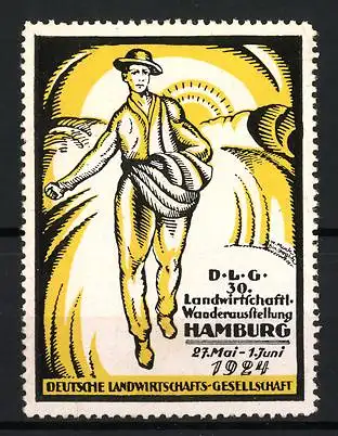 Reklamemarke Hamburg, D.L.G. 30. Landwirtschaftl. Wanderausstellung 1924, Bauer mit Saatgut