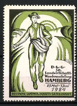 Reklamemarke Hamburg, 30. Landwirtschaftl. Wanderausstellung 1924, Bauer bei Aussaat