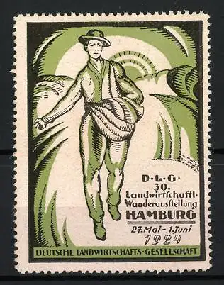 Reklamemarke Hamburg, D.L.G. 30. Landwirtschaftl. Wanderausstellung 1924, Bauer mit Saatgut