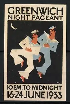 Reklamemarke Greenwich, Night Pageant 1933, Tänzer unter Mond