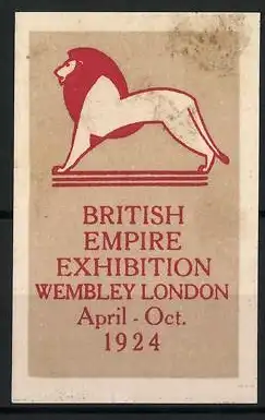 Reklamemarke Wembley London, British Empire Exhibition 1924, roter Löwe