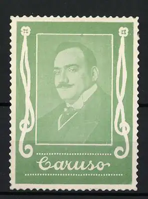 Reklamemarke Opernsänger Enrico Caruso, Porträt und Dekorative Elemente