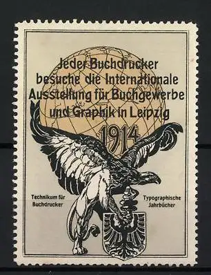 Reklamemarke Leipzig, Internationale Ausstellung für Buchgewerbe & Graphik 1914, Greif mit Wappen