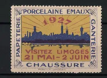 Reklamemarke Limoges, Visitez Limoges Ausstellung 1927, Stadtsilhouette