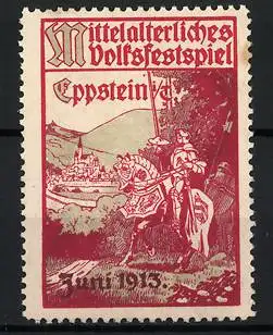 Reklamemarke Eppstein, Mittelalterliches Volksfestspiel, Ritter mit Burg, Juni 1913