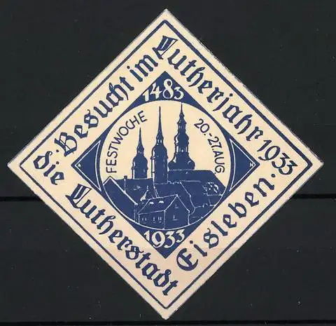 Reklamemarke Eisleben, Besuch im Lutherjahr 1933, Kirche und Stadtansicht