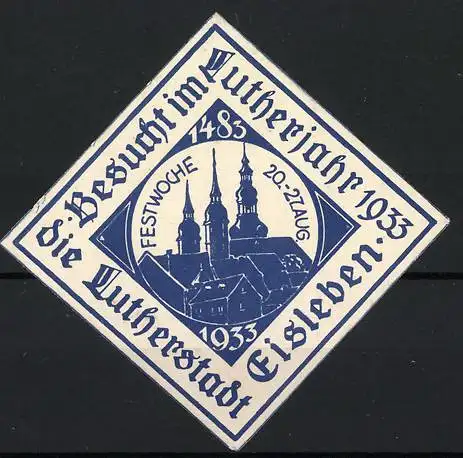 Reklamemarke Eisleben, Besuch im Lutherjahr 1933, Kirche und Stadtansicht