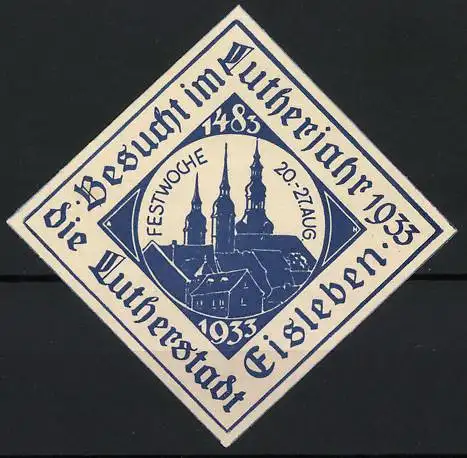 Reklamemarke Eisleben, Besuch im Lutherjahr 1933, Kirche und Stadtansicht