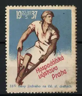 Reklamemarke Praha, Hospodárská výstava, Bauer mit Pflug, 1937