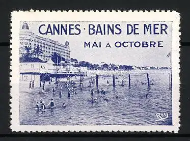 Reklamemarke Cannes, Bains de Mer, Strand und Meer