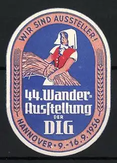 Reklamemarke Hannover, 44. Wander-Ausstellung der DLG, Frau mit Ährenbündel, 1956