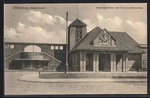 AK Oldenburg / O., Hauptbahnhof, Fürstenpavillon und Ausflugs-Bahnsteig