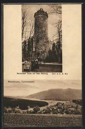 AK Moosbrunn, Karlsruher Turm auf dem Malberg, Totalansicht mit Umgebung