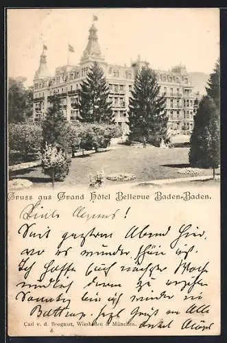 AK Baden-Baden, Grand Hotel Bellevue mit Parkanlage