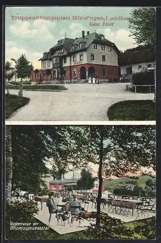 AK Münsingen, Truppenübungsplatz, Hardt-Hotel, Waldterrasse der Offiziersspeiseanstalt