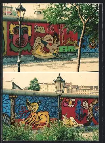 AK Berlin-Kreuzberg, Mariannenplatz, Malerei an der Mauer, 1985