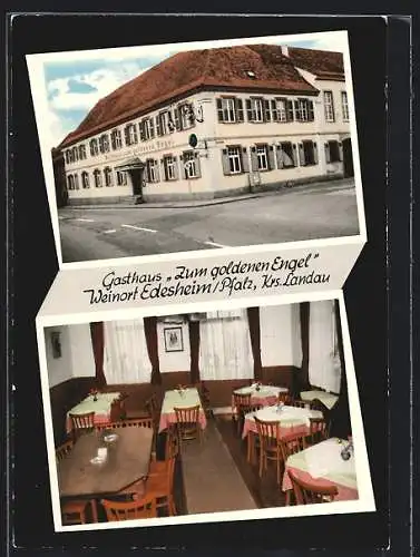 AK Edesheim /Pfalz, Gasthaus zum goldenen Engel G. Reinig mit Strasse, Innenansicht
