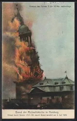 AK Hamburg-Neustadt, Brand der Michaeliskirche 1906, Einsturz des Turmes