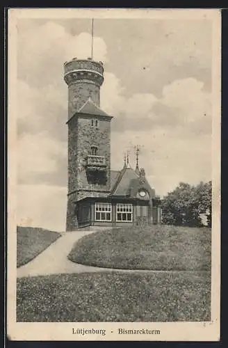 AK Lütjenburg, Gasthaus Bismarckturm im Sonnenschein