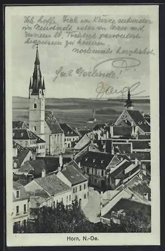 AK Horn /N.-Oe., Teilansicht mit Kirche