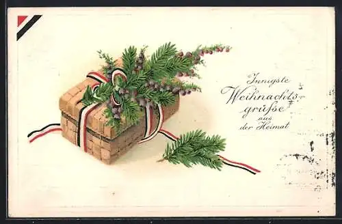 AK Weihnachtsgruss, Geschenkkorb mit Reichsfahne