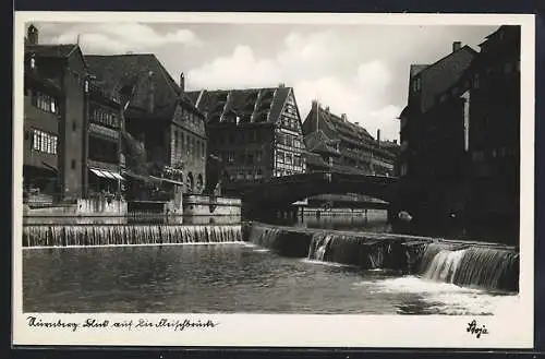 AK Nürnberg, Blick auf die Fleischbrücke vom Wehr aus