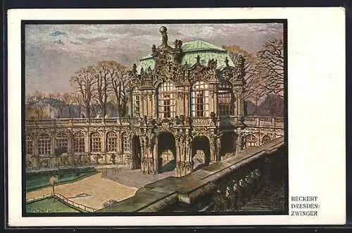 Künstler-AK Dresden, Zwinger mit Hof aus der Vogelschau