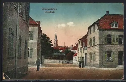 AK Germersheim, Lilienstrasse mit Offizieren