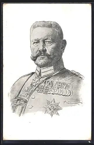 Künstler-AK Generalfeldmarschall von Hindenburg, Uniform-Portrait