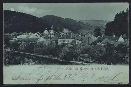 Mondschein-AK Rabenstein a. d. Pielach, Teilansicht mit Kirche