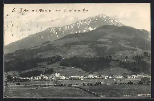 AK St. Johann i. Tirol, Teilansicht mit dem Kitzbühler Horn