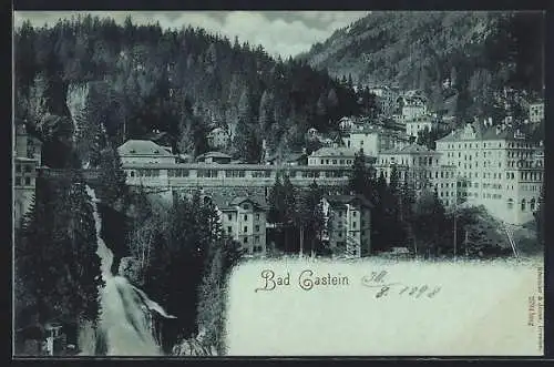 Mondschein-AK Bad Gastein, Teilansicht mit Wasserfall