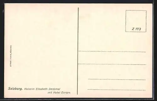 AK Salzburg, Kaiserin Elisabeth-Denkmal mit Hotel Europe