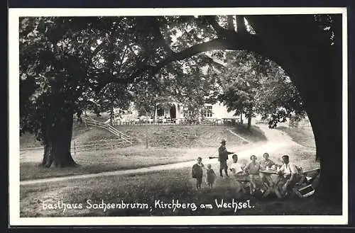 AK Kirchberg am Wechsel, Gasthaus Sachsenbrunn, Kleine Gesellschaft mit Jäger