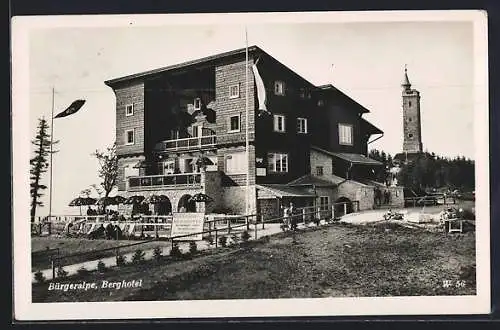 AK Mariazell, Bürgeralpe, Blick auf das Berghotel, Restaurant und Café