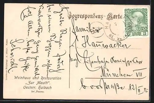 AK Österr. Haibach, Gasthaus Weinhaus zur Mauth